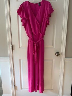 Vince Camuto Vibrant Pink Flutter-Sleeve Maxi Jumpsuit